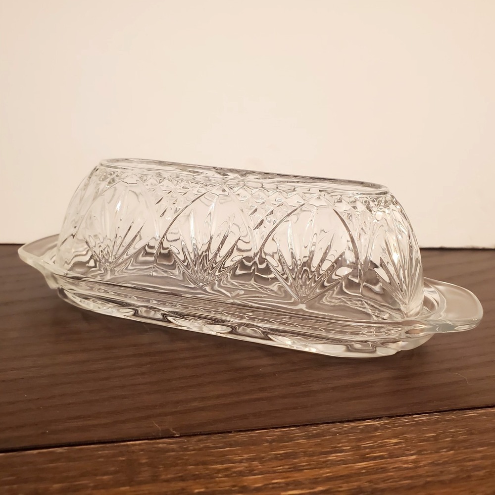 Vintage Oval Glass Butter‎ Dish Lid USA #5 Starburst Pressed Farmhouse